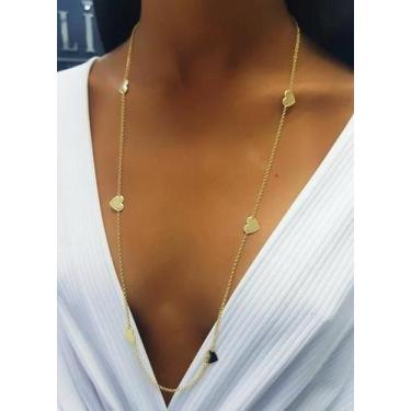 Imagem de Colar Longo de Coração De Chapa Folheado A Ouro 18k - Milena Joias