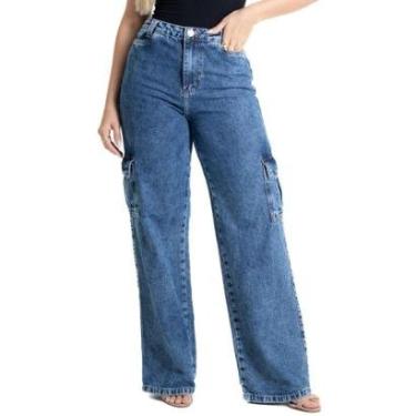 Imagem de Calça Jeans Sawary Wide Leg - 280218 - Azul medio 46-Feminino