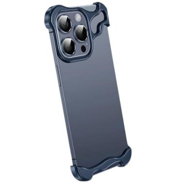 Imagem de Capa Case Bumper Metal Minimalista Premium Com Proteção De Câmera Para iPhone 15 Pro Max (Titânio Azul)