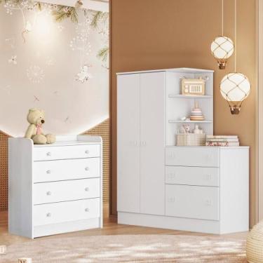 Imagem de Infantil Guarda Roupa C/ Cômoda e Cômoda Trocador Branco - Qmovi