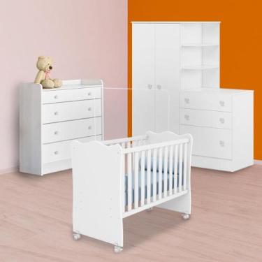 Imagem de Berço, Guarda Roupa c/ Cômoda e Cômoda Trocador Branco - Qmovi