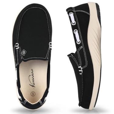 Imagem de Tênis feminino sem cadarço – Mocassim casual com suporte de arco – Tênis ortopédico de lona para fascite plantar com sola de borracha antiderrapante, Preto, 38