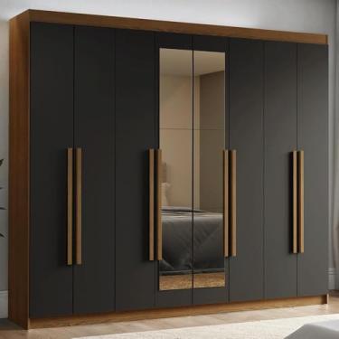 Imagem de Guarda-roupa Casal 8 Portas Batentes com Espelho Rustic/preto/rustic Venus Madesa