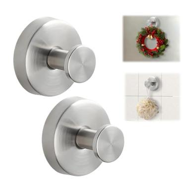 Imagem de Ganchos de ventosa para grinaldas em vidro, ganchos de ventosa sem broca, cabides de guirlanda para portas da frente, ganchos de toalha de metal para chuveiros espelhos de banheiros (2 peças prata)