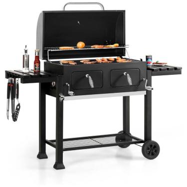 Imagem de Churrasqueira a Carvão Grande com Mesas Laterais Dobráveis e Bandeja de Carvão Ajustável, SOPHIA WILLIAM, Preto