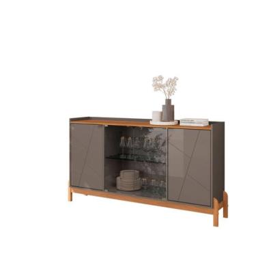 Imagem de Buffet Bari Com Porta De Vidro 1,70 - JM3 Móveis,  Cinza Pérola/Cedro