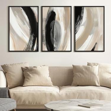 Imagem de KUVIOKE Arte de parede emoldurada abstrata preta neutra minimalista grafite pastel decoração de parede ilustração moderna pintura artística para quarto sala de estar 61 x 91 cm (moldura preta)