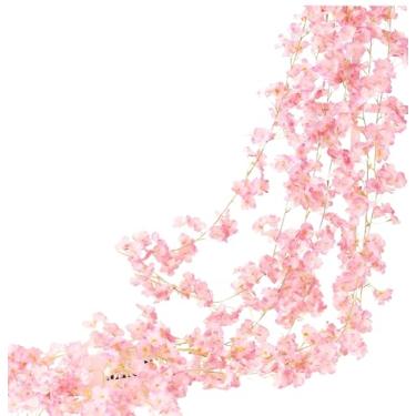 Imagem de Corrente De Cerejeira Artificial 135 Folhas Trepadeira Folhagem 180cm Decoração Flor Pessegueiro(Rosa Claro)