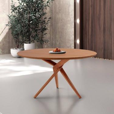 Imagem de Mesa Tampo Redondo 135x135cm Madeira Maciça Hope Cinamomo / Imbuia Natural