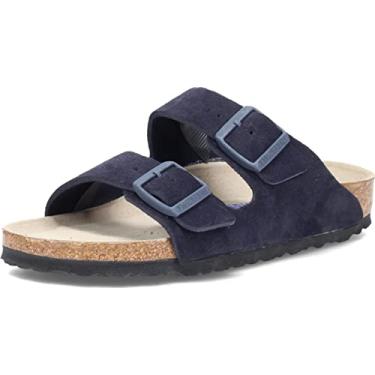 Imagem de Birkenstock Arizona Sandália de couro com palmilha macia, Camurça meia-noite, 5-5.5 Narrow Women/3-3.5 Narrow Men