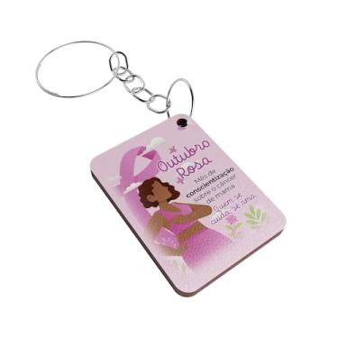 Imagem de Kit50 Chaveiros MDF Outubro Rosa Coração Campanha de Prevenção - Cript