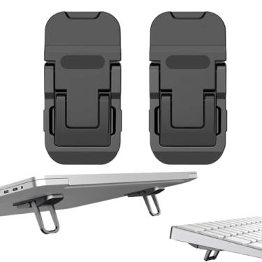 Imagem de Onejunbb 2 peças de suportes dobráveis para laptop de liga de zinco, pés de elevação de teclado de computador portátil com 2 ângulos ajustáveis, suporte autoadesivo invisível para notebook de 10 a 17