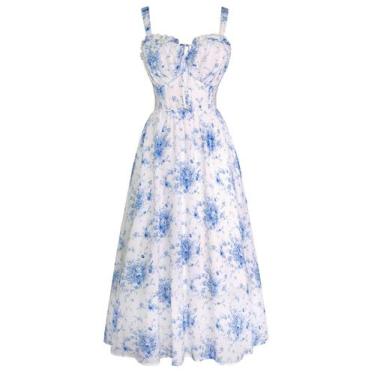 Imagem de Vestido: espartilho floral feminino Scarlet Darkness Cottagecore, azul