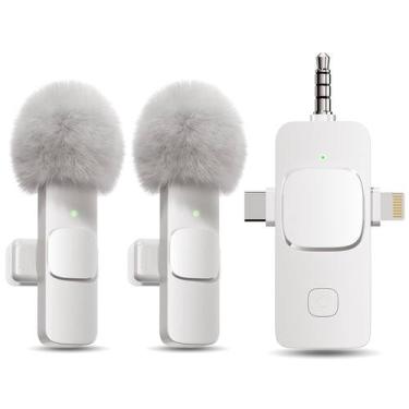 Imagem de Microfone de lapela sem fio PQRQP 3 em 1 para iPhone branco