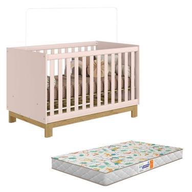 Imagem de Berço Americano 4315 Q Encanto Slim Rosa Acetinado com Colchão Gazin - Qmovi