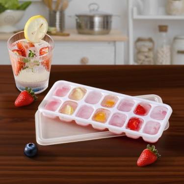 Imagem de Bandejas de cubos de gelo, 14 células, forma de cubos de gelo de silicone com tampa removível resistente a derramamentos (rosa, 1 peça)