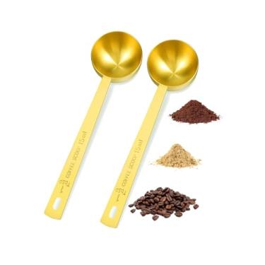 Imagem de Colher de medição de aço inoxidável 2 peças - 1 colher de sopa 15 ml/30 ml, colher de café e chá de cabo longo, utensílios de cozinha para cozinhar e assar (ouro 15 ml)