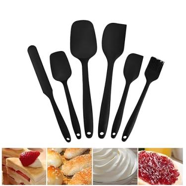 Imagem de Conjunto de 6 espátulas de silicone, espátula de borracha resistente ao calor para uso na cozinha, não tóxica, grau alimentício, alça forte com aderência ergonômica para cozinhar panelas antiaderentes