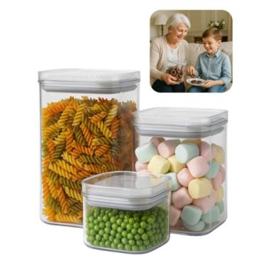 Imagem de Kit 3 Unidades Potes Herméticos Organizador Cozinha Alimentos Porta Mantimentos Transparente Grandes Resistente Tampa Silicone Pressão Vedação Multiuso Empilhável Decorativo 2200ml 1700ml 1060ml