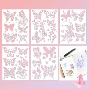 Imagem de 5 peças de estênceis criativos de borboleta – estênceis reutilizáveis de design vívido, modelos de desenho artístico, faça você mesmo, modelos de pintura fáceis de desenhar, para tela de porta de