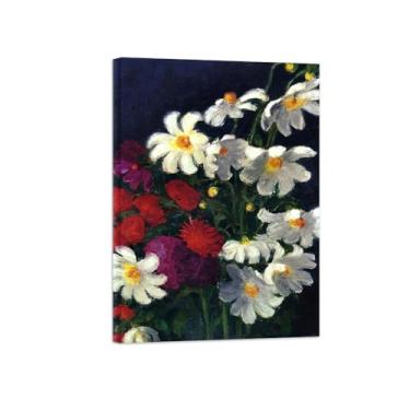 Imagem de BMZFYBS Pôster e impressões em tela de flores vintage - reprodução de pintura de arte de parede famosa - Dálias brancas e vermelhas - imagens prontas para pendurar tela embrulhada 70 x 100 cm 27 x 39
