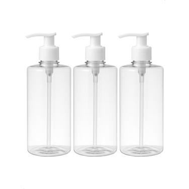 Imagem de Kit 3 Saboneteira Pump Refil Frasco Cilindrico 300ml Creme Shampoo Sabão Liquido Sabonete