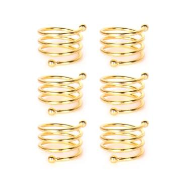 Imagem de Pacote com 6 anéis de guardanapo dourados - Porta-guardanapos de metal espiral para casamento, jantar e decoração de mesa, acessórios de jantar elegantes para casa e eventos