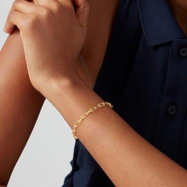 Imagem de Pulseiras de elos de ouro para mulheres, presentes de dia das mães, pulseira delicada banhada a ouro 14 K, pulseira personalizada com berloque das mães, Medium, Latão, Sem Pedra Preciosa