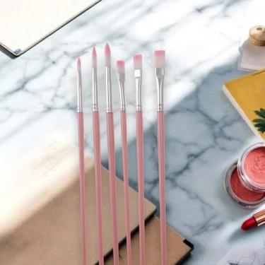 Imagem de Generic Conjunto de 6 pincéis de tinta para cerdas de nylon guache com colar de alumínio e alça de plástico rosa