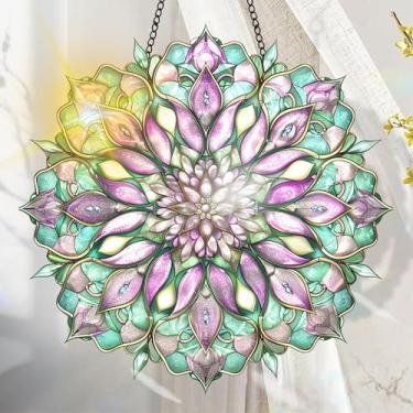 Imagem de Suncatcher acrílico colorido, decoração de janela suspensa de flores com design de vitral impresso, apanhador de sol, arte de parede de arco-íris, ornamentos de Natal para uso interno e externo 19,8 x