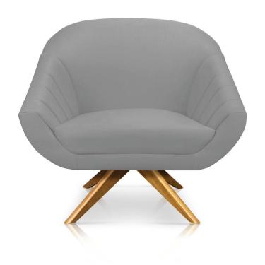 Imagem de Poltrona Giratória Giovana Suede Cinza Base Madeira Ma30 - D'rossi