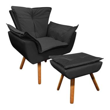 Imagem de Kit 01 Poltrona Opala Com 01 Puff Opala Corino Pés Palito Castanho - D´rossi -preto