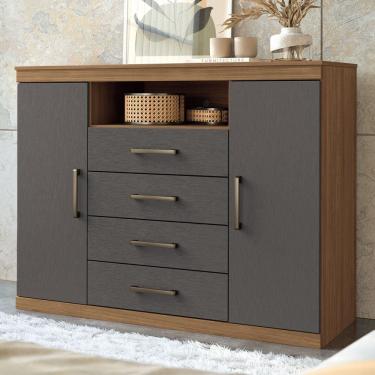 Imagem de Cômoda Lincon 2 Portas 4 Gavetas Jatoba/Grafite - Pnr Móveis