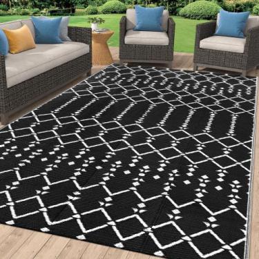 Imagem de Tapete ao ar livre Smiry 152x244cm impermeável reversível preto