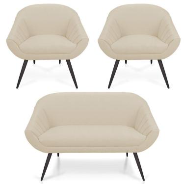 Imagem de Kit 01 Namoradeira 02 Lugares E 02 Poltronas Giovana Linho Pés Palito De Ferro A19 Grosso Bege