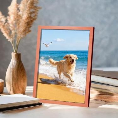 Imagem de Porta-retrato estilo galeria de 10 x 15 cm com borda ampla, design minimalista moderno para exibição de parede ou mesa, rosa