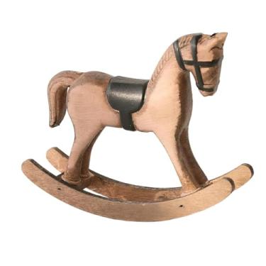 Imagem de IEUDNS Cavalo de balanço decorativo, ornamento, estátua de cavalo de madeira para estante ou mesa de cabeceira, Castanho Claro Preto