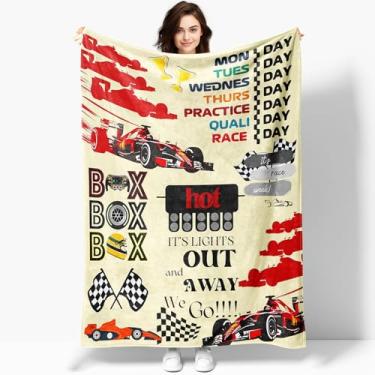 Imagem de Cobertor de flanela de um lado para presente de carro de 127 x 101 cm, cobertor de carro de corrida, para todas as estações, cobertores aconchegantes para sofá, cadeiras, cama, escritório, casa, fãs