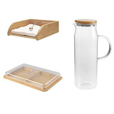Imagem de Kit 3 Peças Mesa Posta Com Jarra De Vidro Linha Bambu Ou