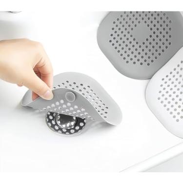 Imagem de 2 peças (cinza, branco) Ralo de chuveiro apanhador de cabelo rolha de banheira, protetores domésticos com tampa de pia de armadilha de água para banheiro, banheira e cozinha
