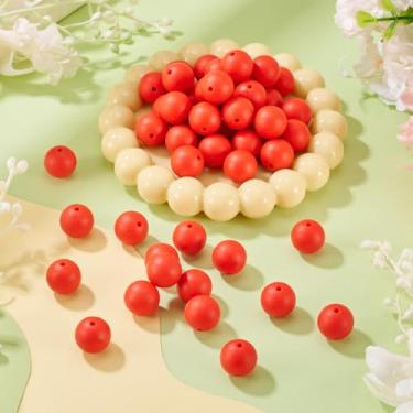 Imagem de 50 peças de contas vermelhas de silicone focais redondas de 15 mm para fabricação de chaveiros, contas espaçadoras soltas de borracha para caneta, cordão, pulseira, colar, joias
