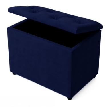 Imagem de Baú Retangular Banquinho Puff Decorativo organizador Guarda Brinquedos Assento(AZUL SUEDE)