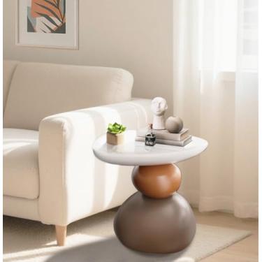 Imagem de CDDUOLA Mesa de canto moderna de resina, mesa lateral de sofá irregular para interior e exterior, pequena mesa de centro em forma de pedra redonda para sala de estar, quarto, varanda, jardim, quintal