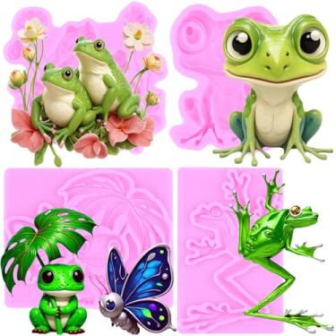 Imagem de MIYAHOUSE Moldes de silicone para fondant de sapo para decoração de bolos, topo de cupcake, pasta de goma de chocolate, argila de polímero, conjunto de 4