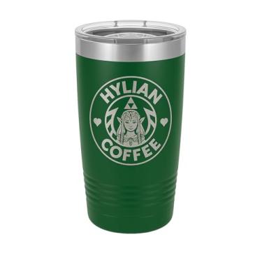 Imagem de Legendary Hero Warrior Princess Royalty Fantasy Latte Coffee Shop Video Game Parody - 3D gravado a laser preto Polar Camel 590 ml Caneca térmica a vácuo com tampa transparente (Princesa (Verde))