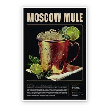 Imagem de SKINGE Vintage Cocktail Poster-Bar Carrinho Acessórios e Decoração Moscow Mule Cocktail Estética Impressões Pintura Tela Arte de Parede para Sala de Estar Faculdade Dormitório Apartamento Decoração de