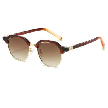 Imagem de HCPIHF Óculos redondos vintage da moda, óculos de sol degradê com rebites UV400, estilo punk, feminino e masculino (marrom leopardo)