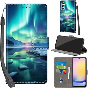 Imagem de Salanheo Capa carteira para Samsung Galaxy A25 5G, com [3 compartimentos para cartões], fecho magnético com suporte, capa protetora flip de couro PU à prova de choque de 6,5 polegadas, Aurora