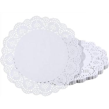 Imagem de 150 peças de papel de renda branca de 15,2 cm descartável redondo para buffet bolo comida frita festa casamento decoração de louça, toalhas de cozinha e mesa descartáveis, pequenos guardanapos de