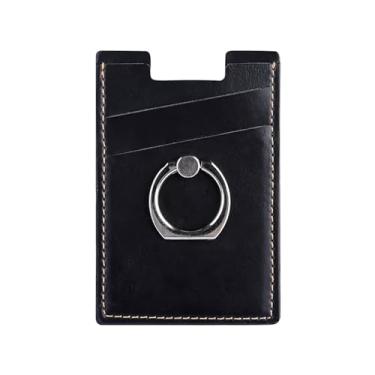 Imagem de Suporte para cartão de telefone, carteira de couro, adesivo de crédito, capa para celular com adesivo para mulheres e homens, parte traseira do telefone para a maioria dos smartphones, Preto, Capa